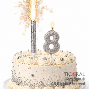 SET BENGALA Y VELA NUMERAL NUMERO 8 CON GIBRE PLATA